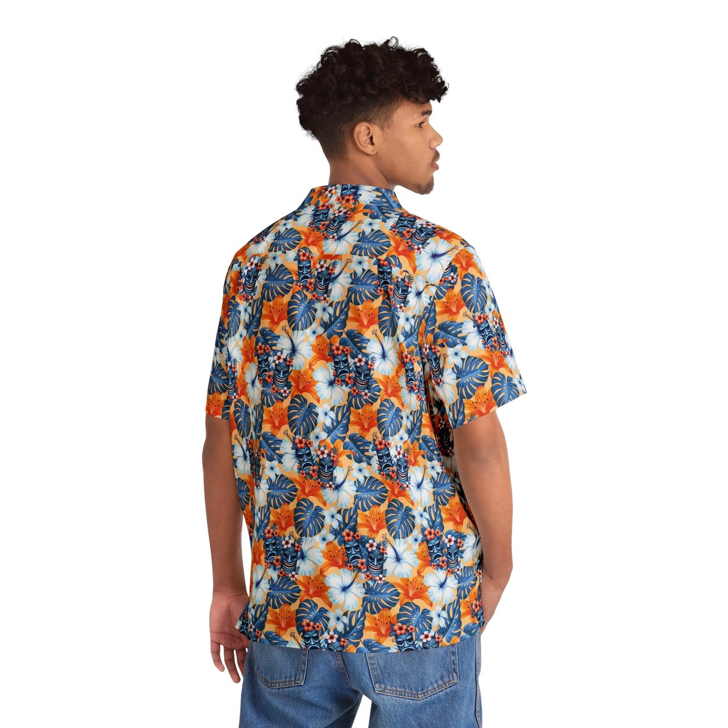Hawaiian Tiki Mask Shirt - Orange