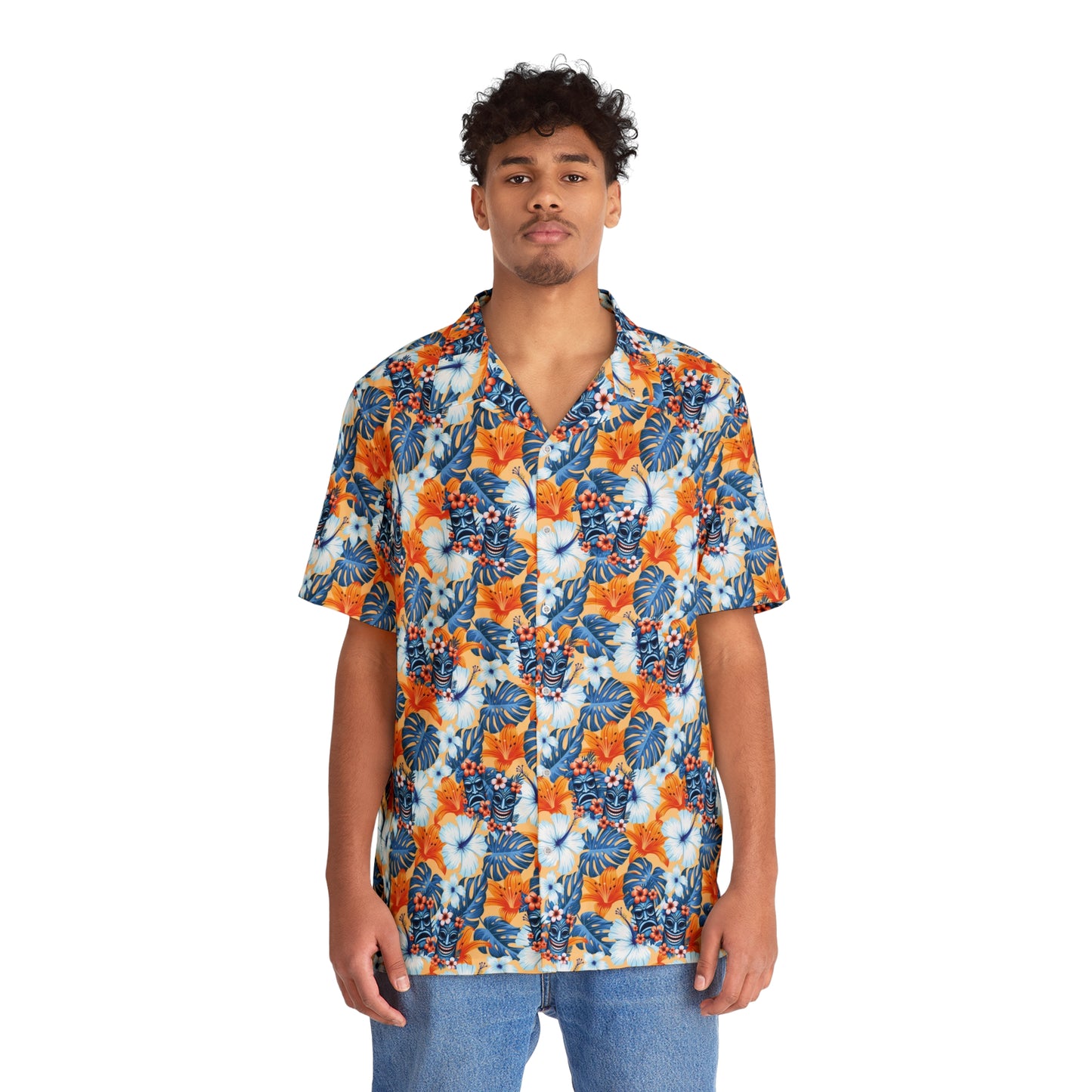 Hawaiian Tiki Mask Shirt - Orange