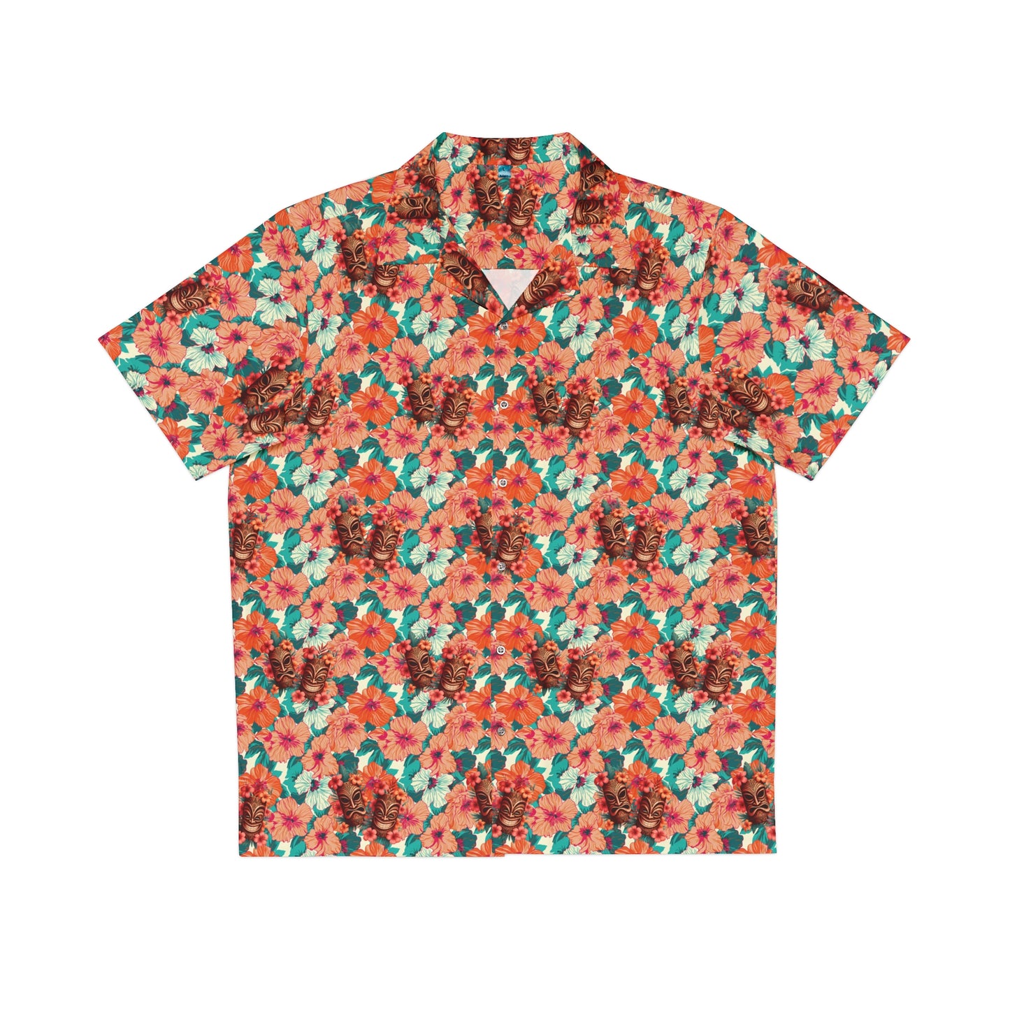Hawaiian Tiki Mask Shirt - Peach