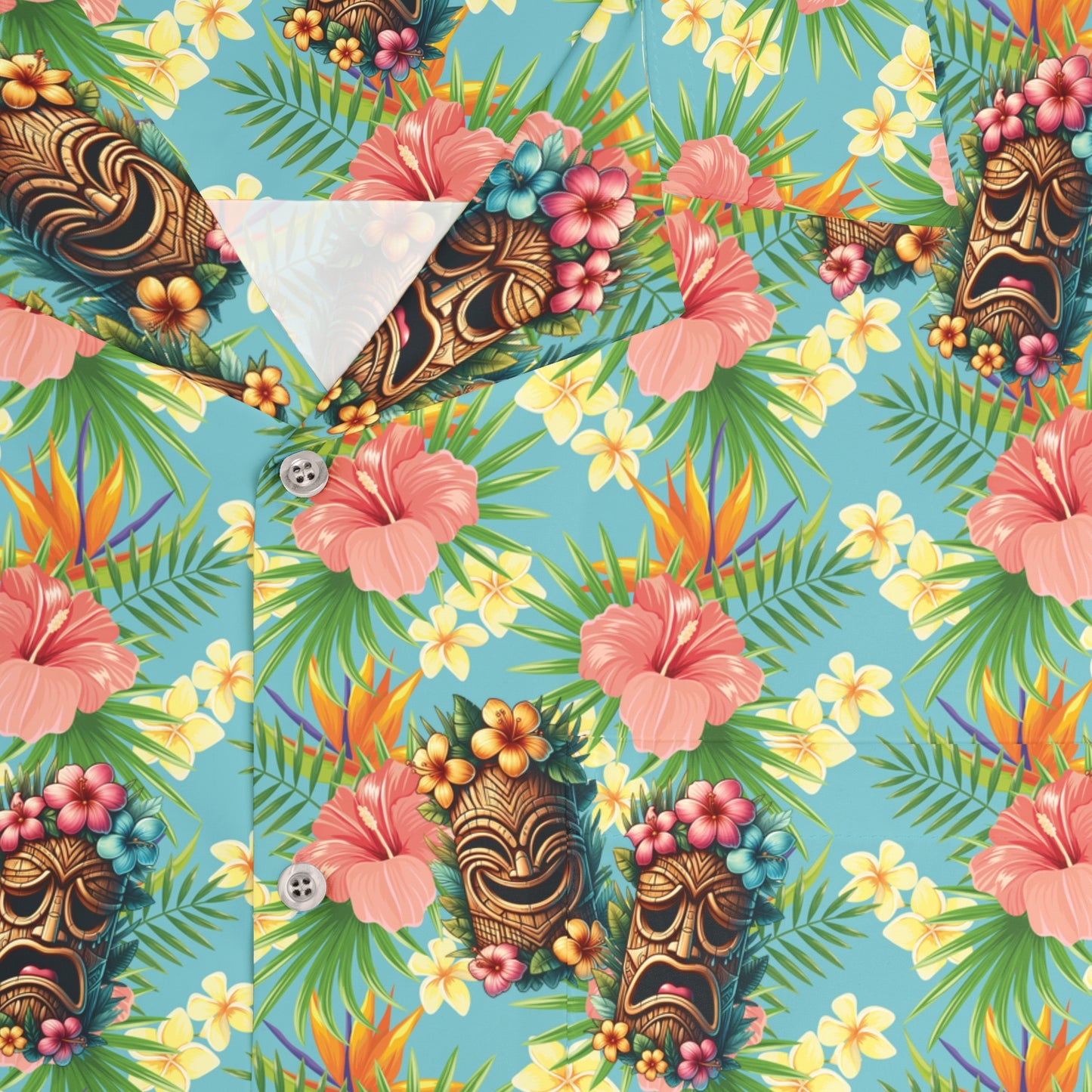 Hawaiian Tiki Mask Shirt - Light Blue