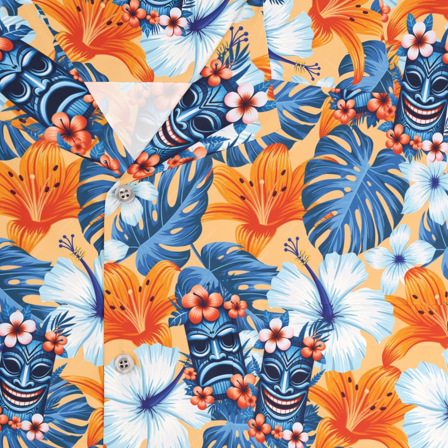 Hawaiian Tiki Mask Shirt - Orange
