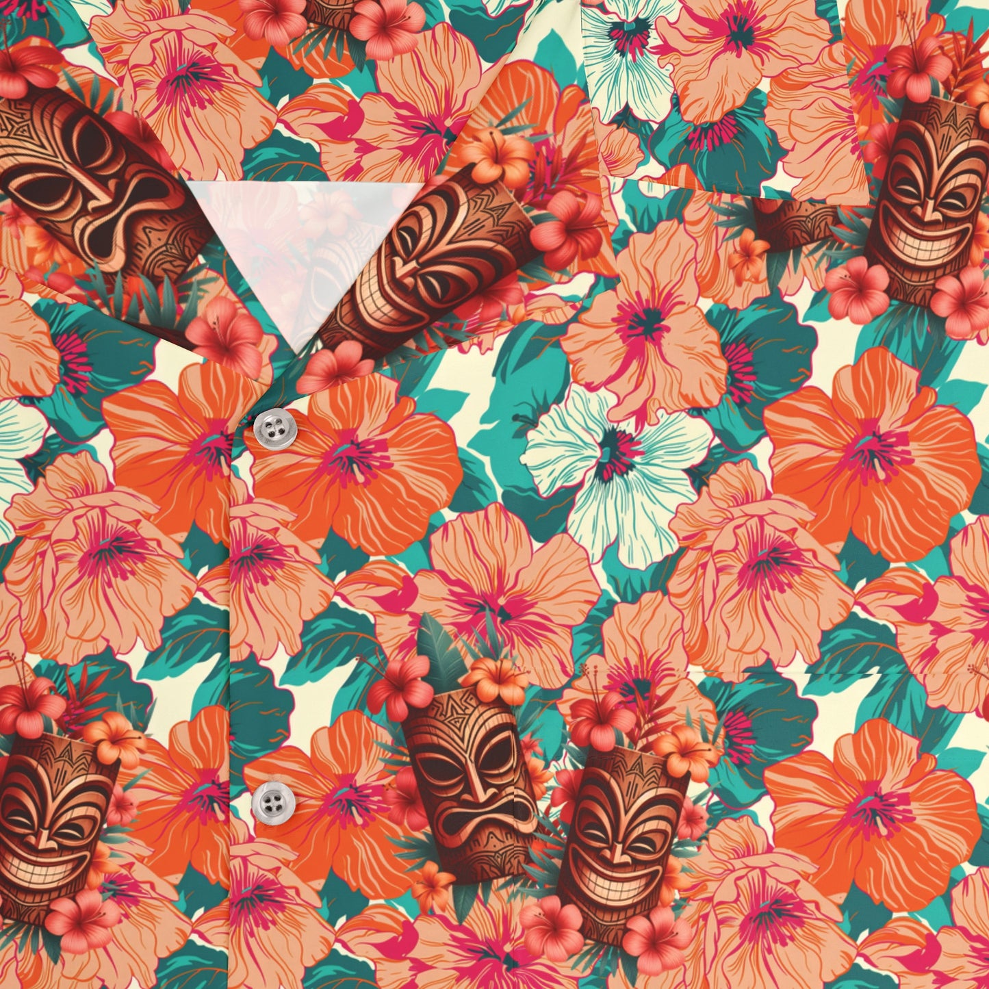 Hawaiian Tiki Mask Shirt - Peach