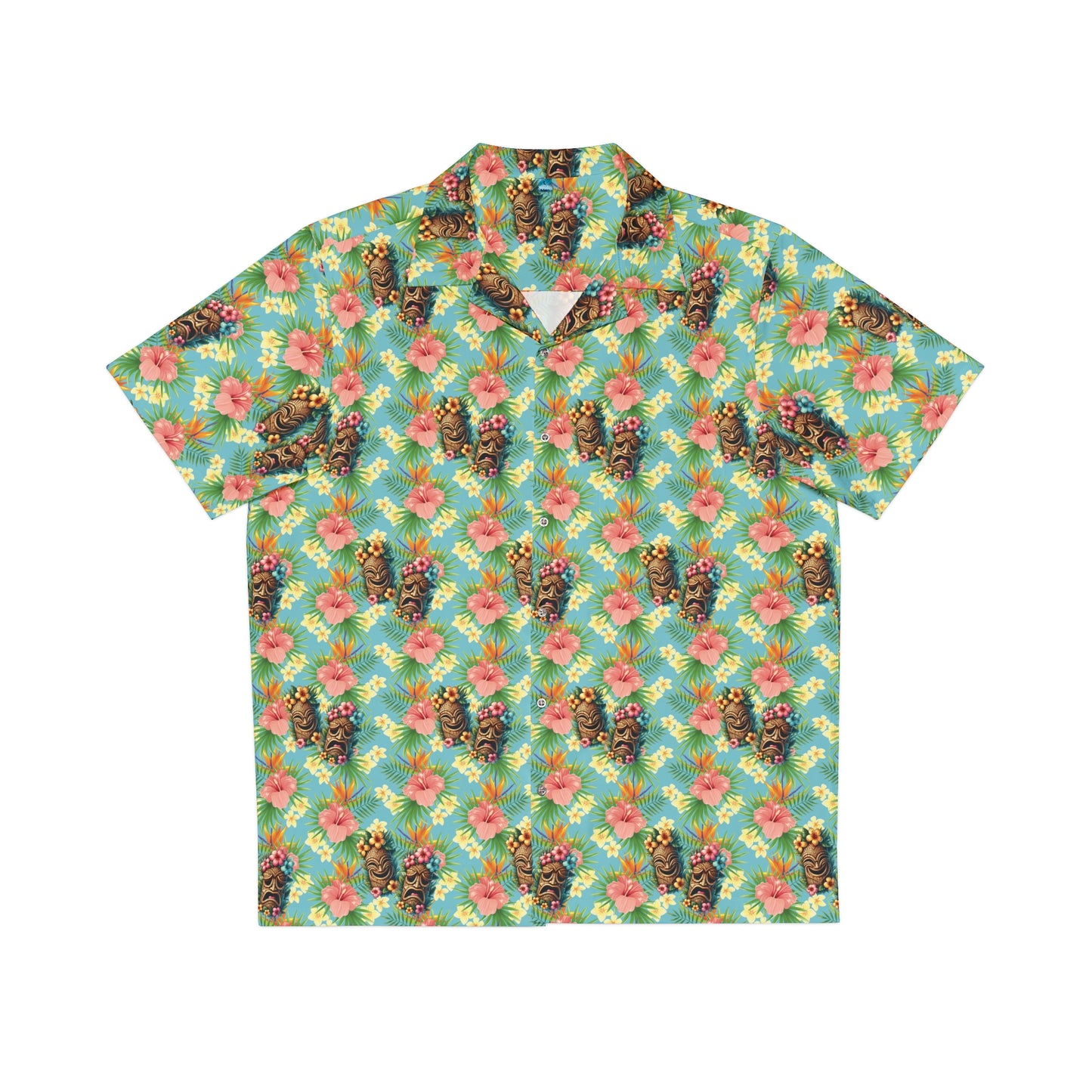 Hawaiian Tiki Mask Shirt - Light Blue