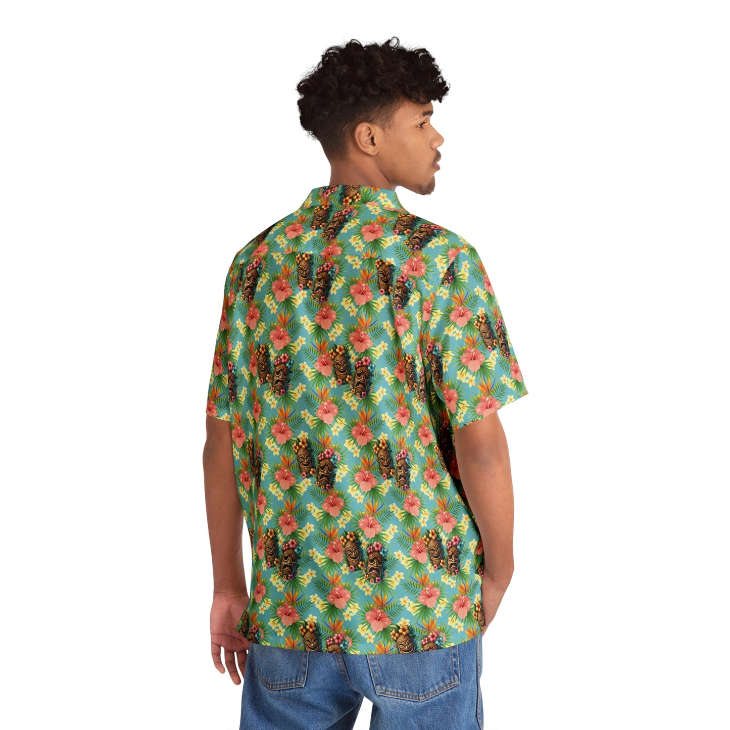 Hawaiian Tiki Mask Shirt - Light Blue
