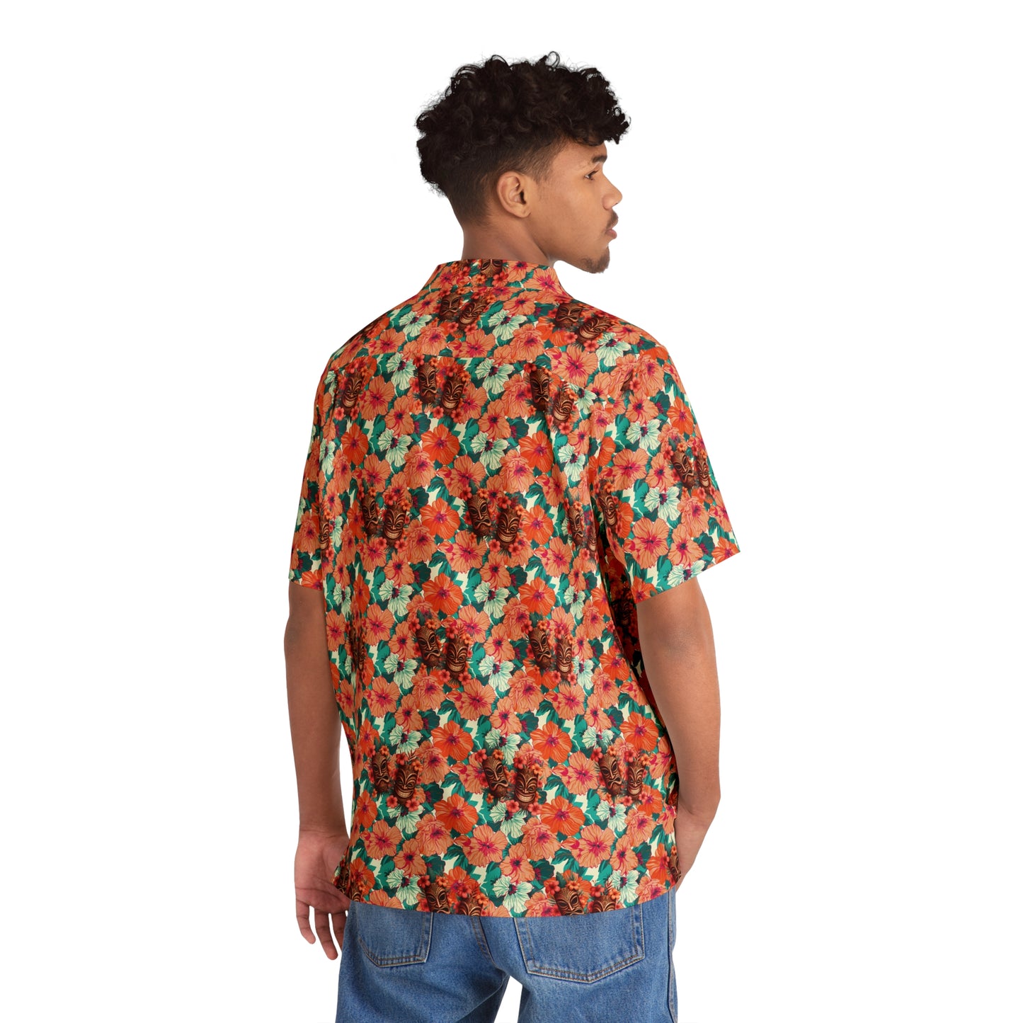 Hawaiian Tiki Mask Shirt - Peach