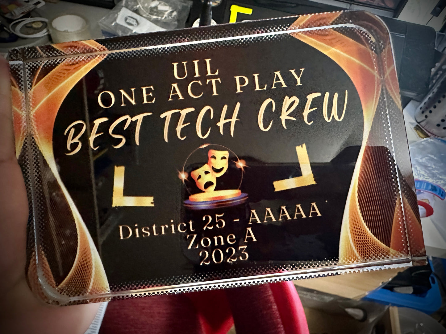 Custom One Act Play Best Tech Award - Glass Block-mightywithalltrades