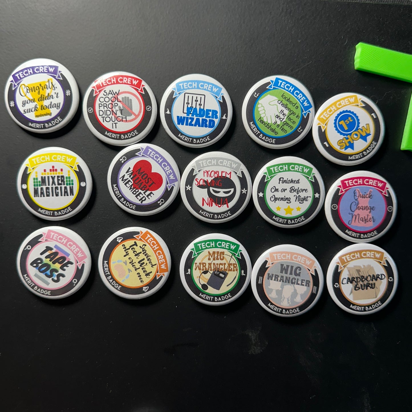 Pick Any 3 Theatre Tech Crew Merit Badges, 1-1/2" Buttons