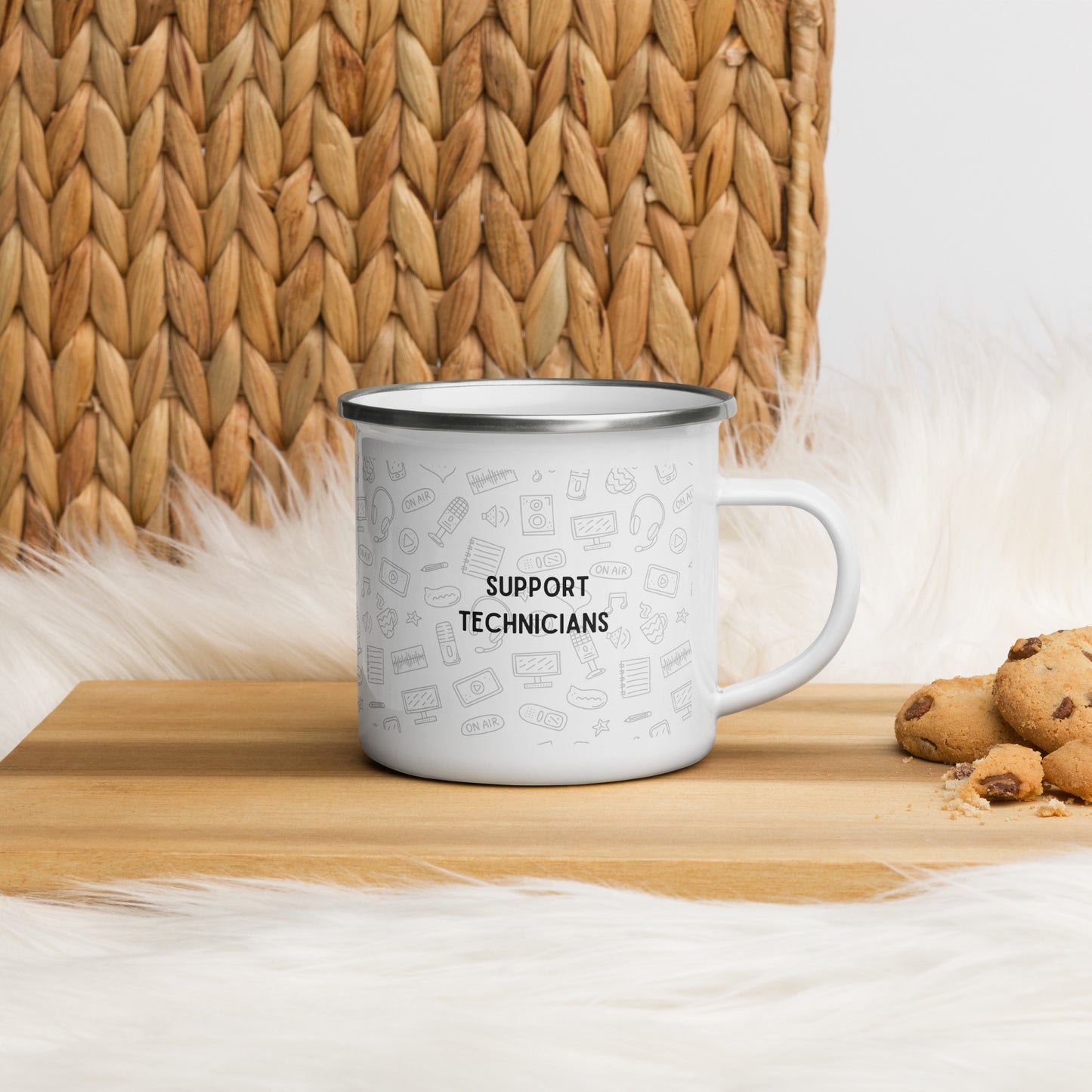 Behind the Plaster Line Podcast Enamel Mug-mightywithalltrades