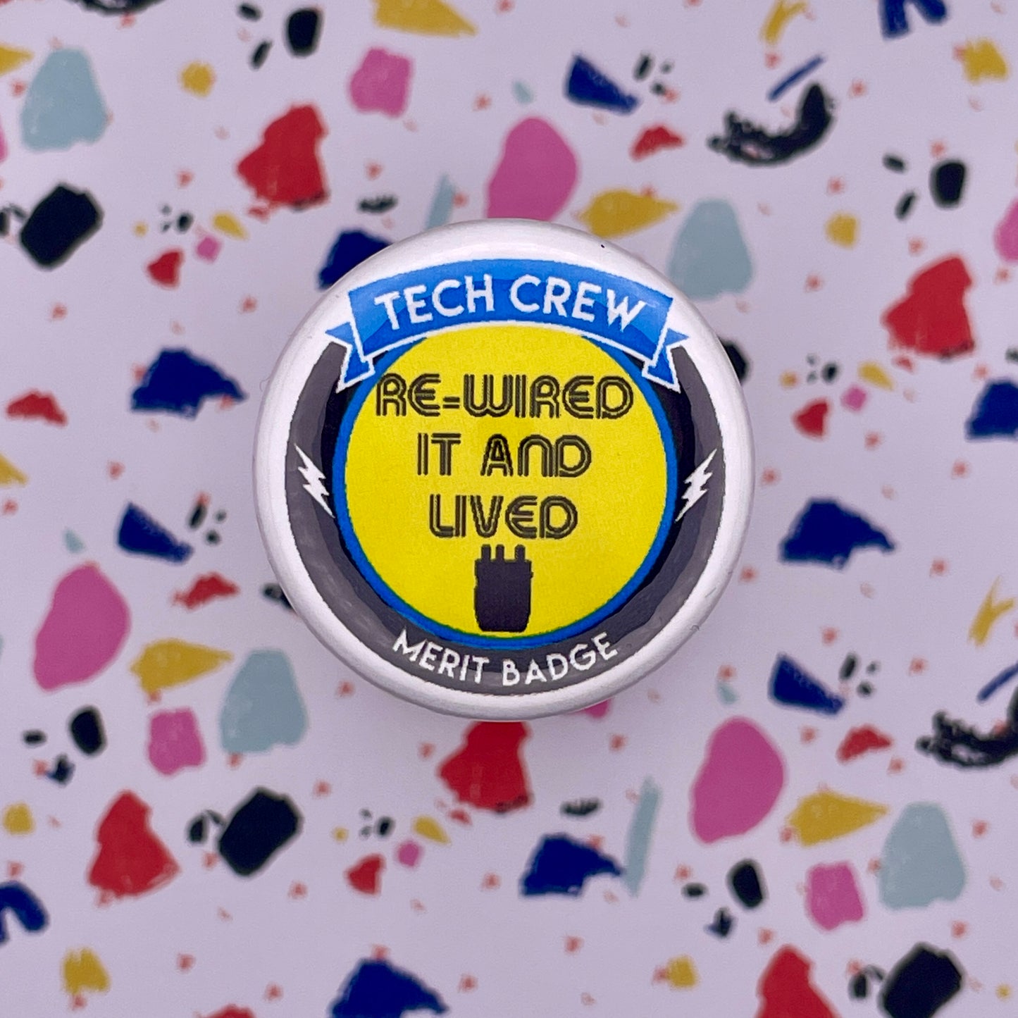 Re-wired Tech Crew Merit Badge, 1-1/2" Button-mightywithalltrades