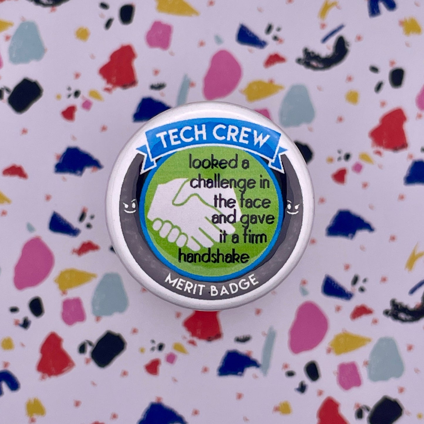 Firm Handshake Tech Crew Merit Badge Pin Back Buttons