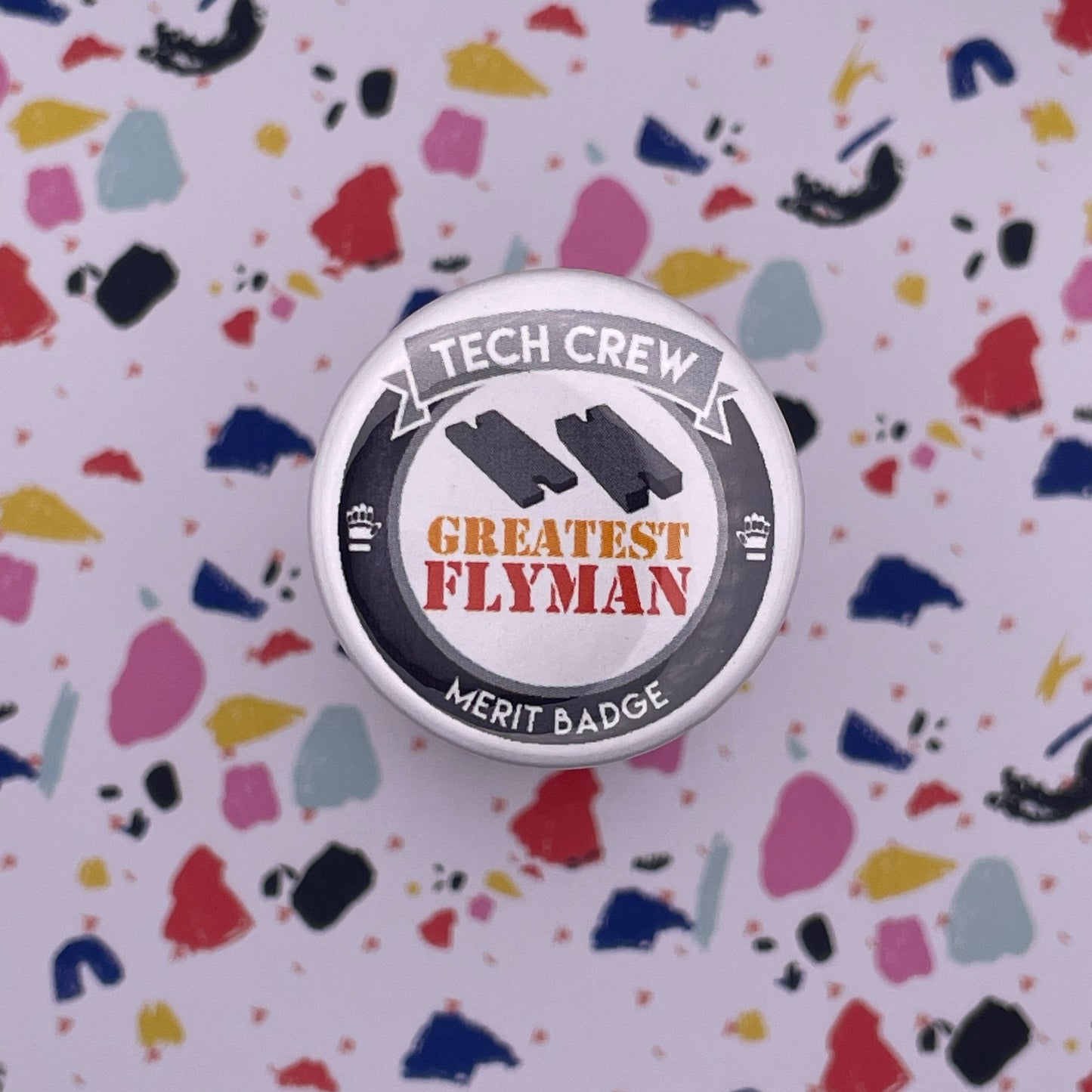 Greatest Flyman Tech Crew Merit Badge Pin Back Buttons