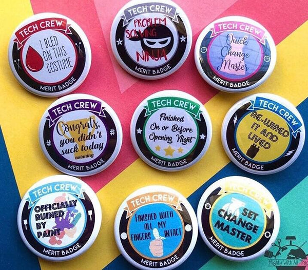 Pick Any 3 Theatre Tech Crew Merit Badges, 1-1/2" Buttons-theatre buttons-mightywithalltrades