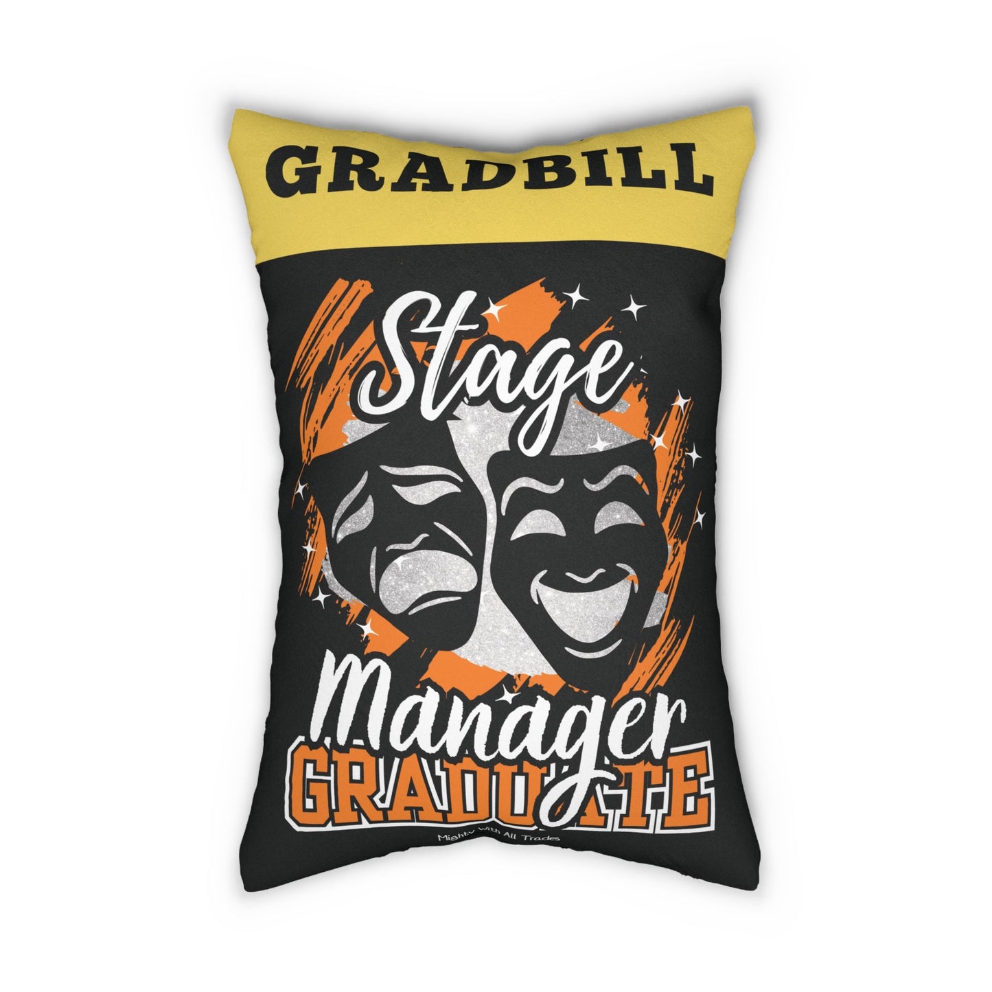 Decorative pillow with 'Stage Manager' design and text on a white background