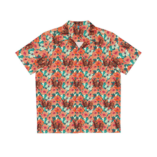 Hawaiian Tiki Mask Shirt - Peach