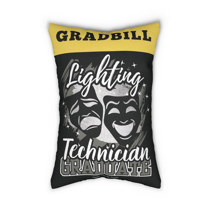 Decorative pillow with text and graphic design on a white background