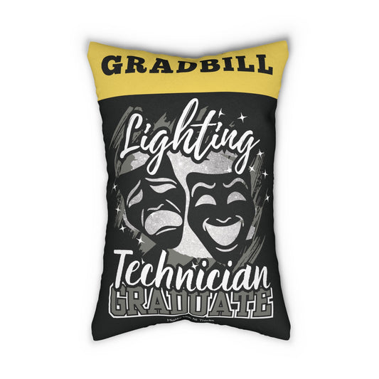 Decorative pillow with text and graphic design on a white background