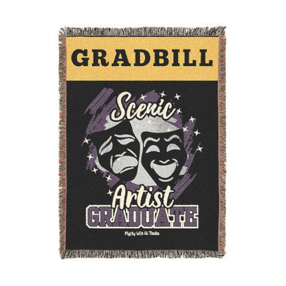 Woven blanket with 'Artist Seville' and 'Gradbill' text on a black background