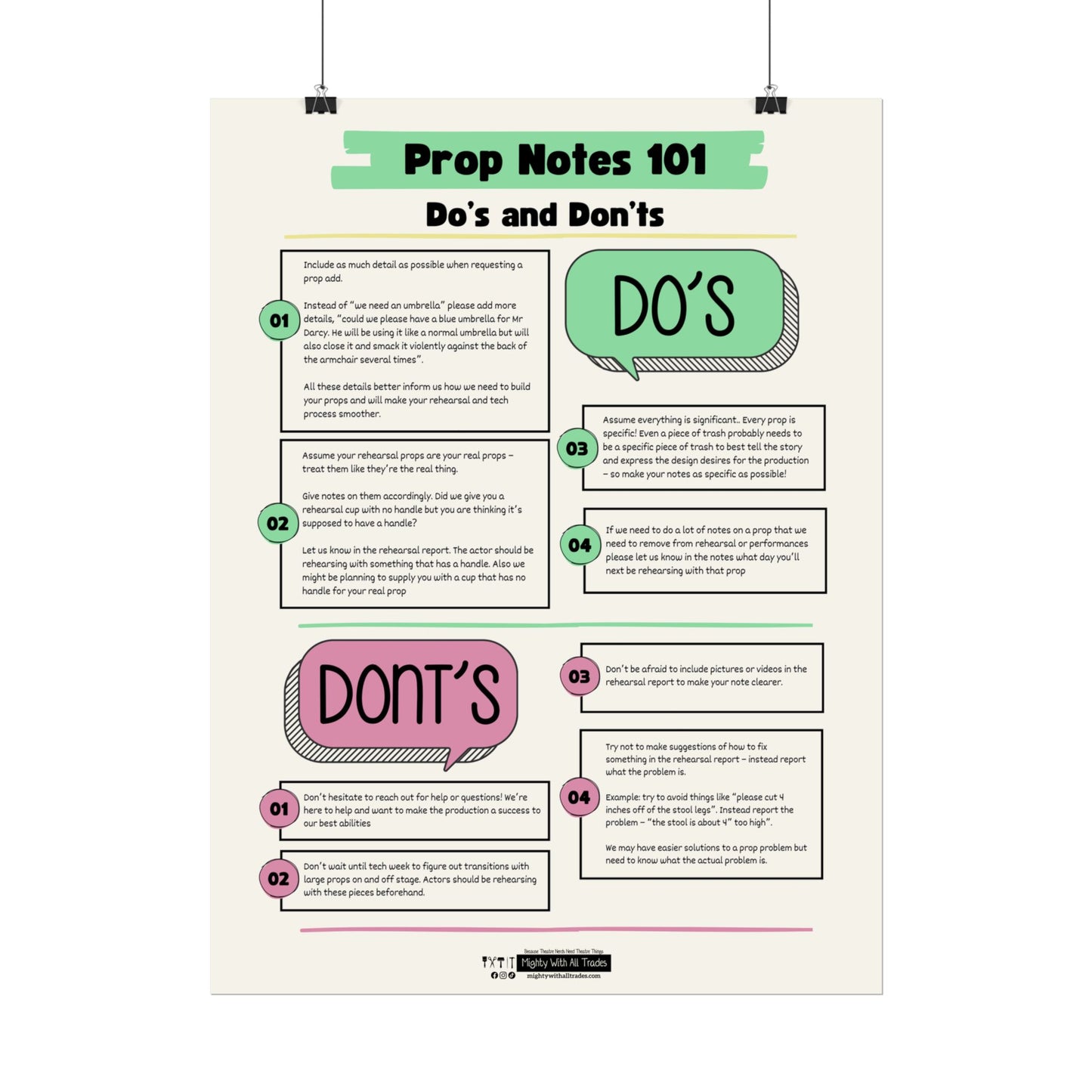 Prop Notes Dos & Donts Poster, 18x24