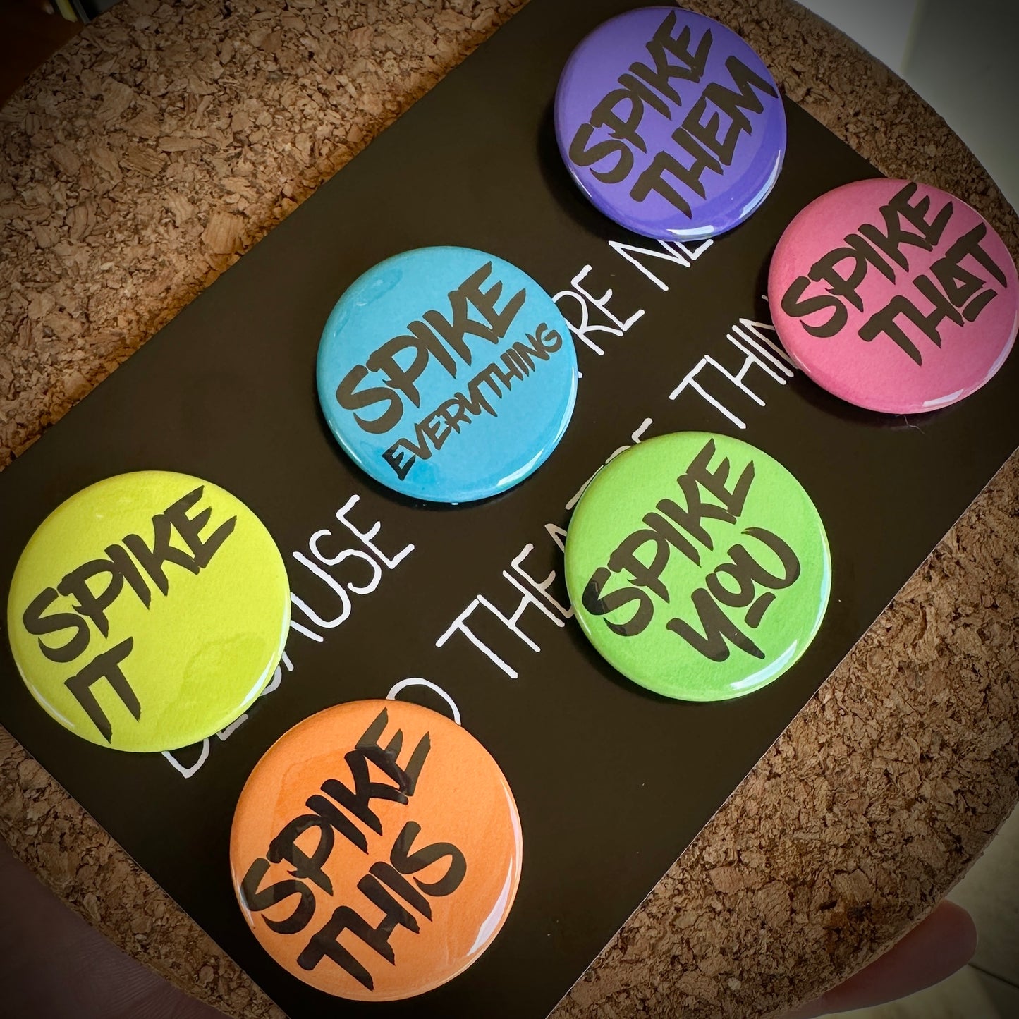 BUTTON PACKS neon Spike Me, Set of 6, 1-1/2" Buttons