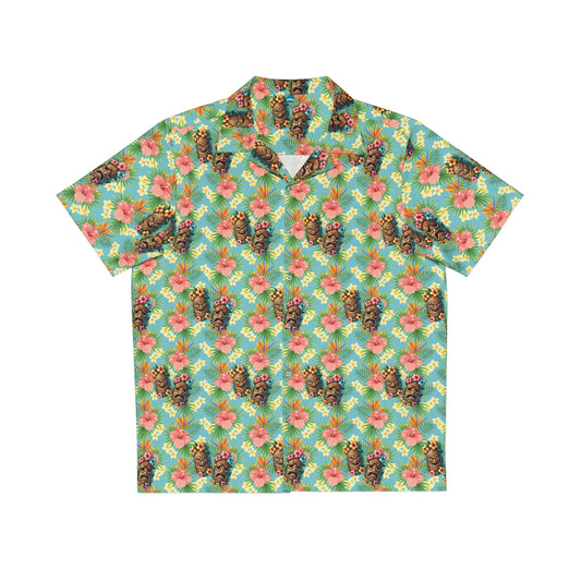 Hawaiian Tiki Mask Shirt - Light Blue