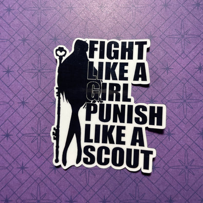 Punish Like A Scout Sticker (Wide/Body Version)-mightywithalltrades