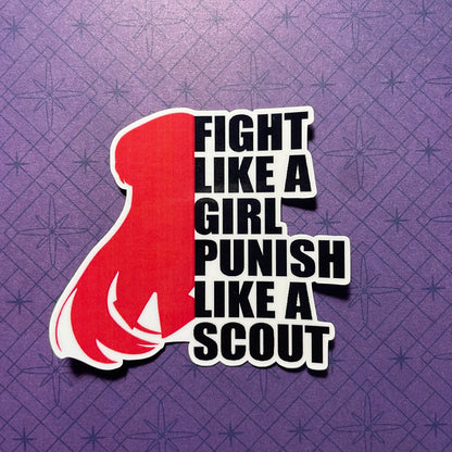 Punish Like A Scout Sticker (Tall/Head Version)-mightywithalltrades