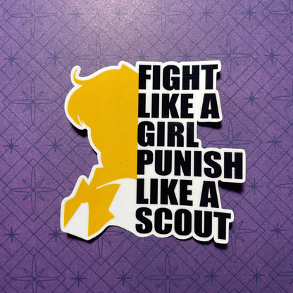 Punish Like A Scout Sticker (Tall/Head Version)-mightywithalltrades