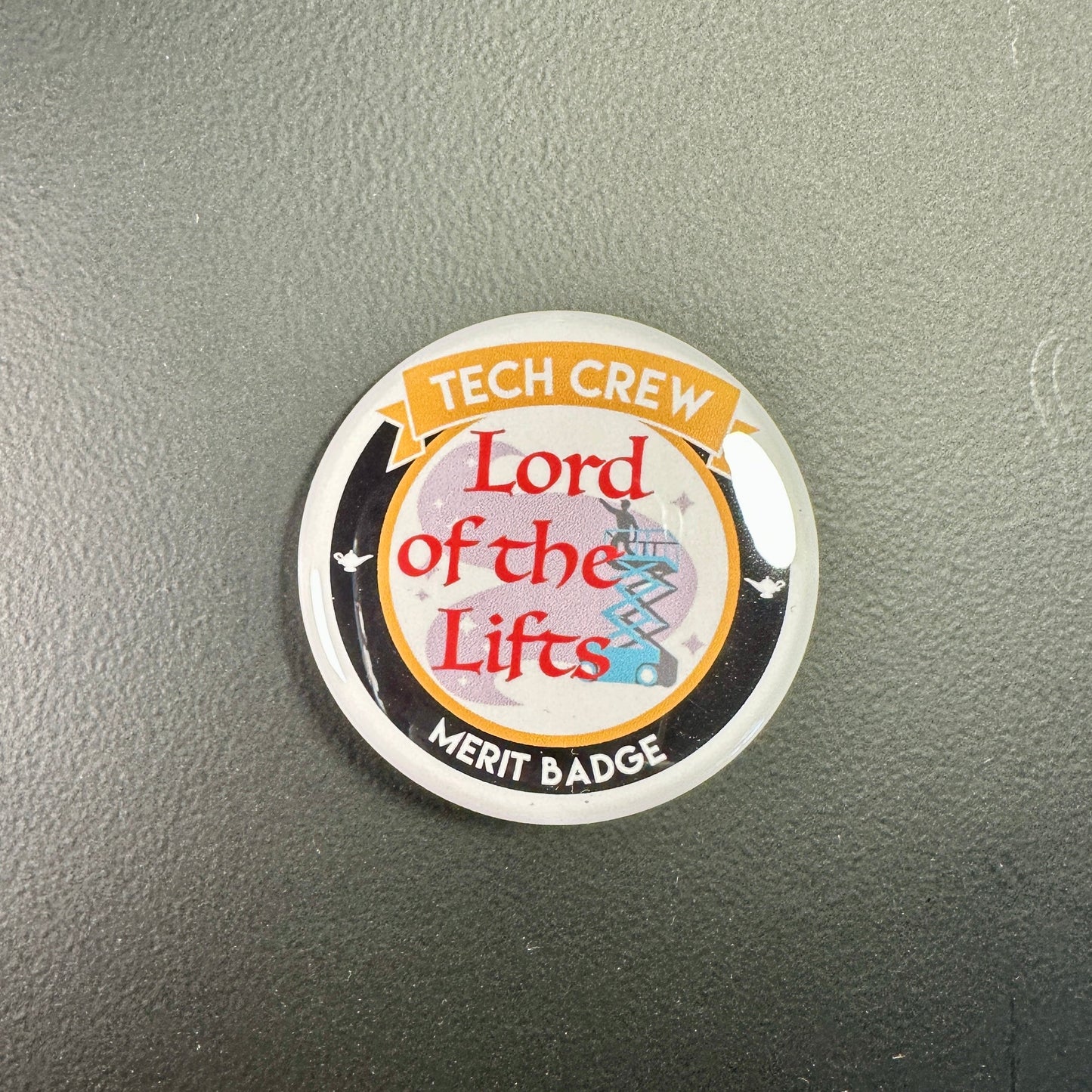 Lord of the Lifts Tech Crew Merit Badge Pin Back Buttons