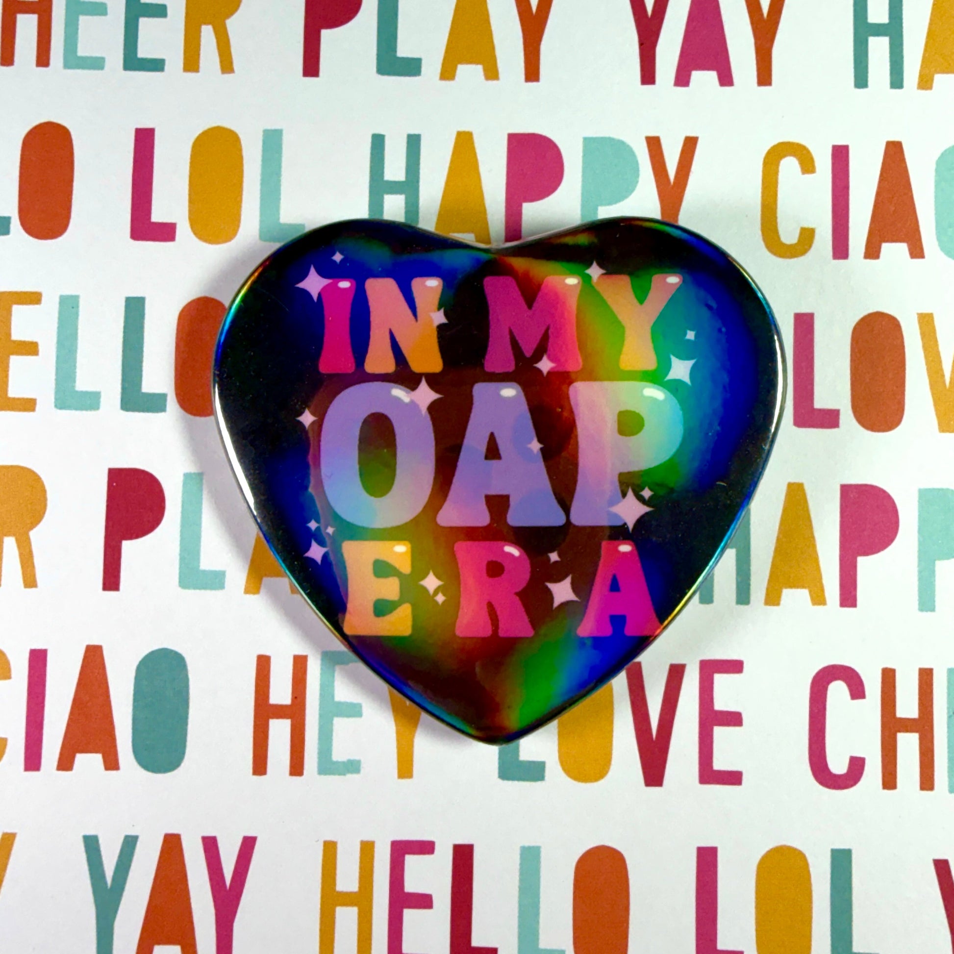 One Act Play (OAP) Era Holographic Heart Button Pin Back Buttons