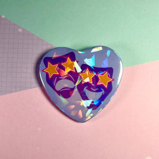 Preppy Mask Holographic Heart Button Pin Back Buttons