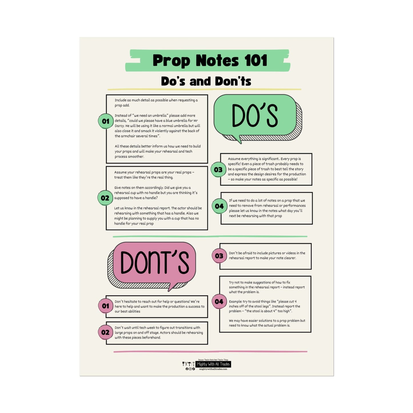 Prop Notes Dos & Donts Poster, 18x24 Poster 18″ x 24″ (Vertical)