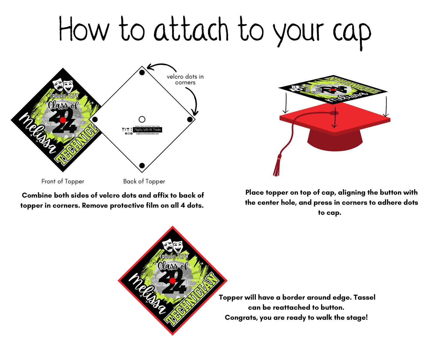 Theatre Graduation Cap Topper - CLICK TO PERSONALIZE Party Hat Technician