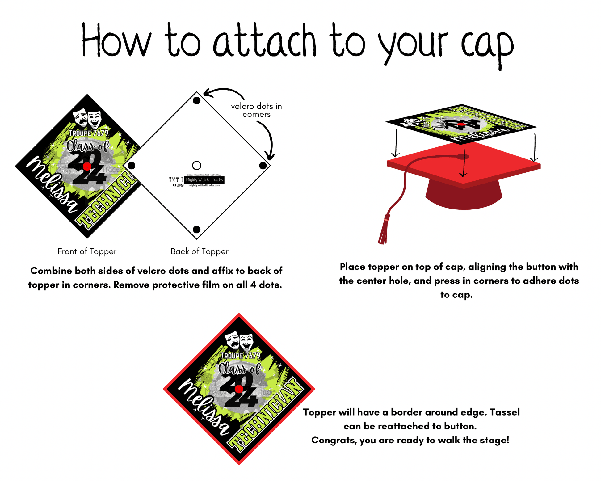Theatre Graduation Cap Topper - CLICK TO PERSONALIZE Party Hat Technician