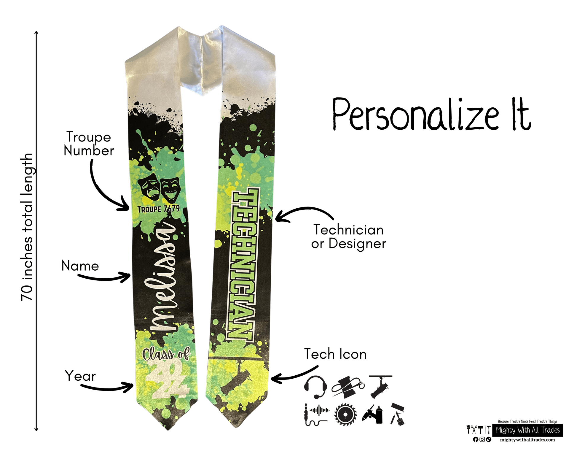 Theatre Graduation Stole - CLICK TO PERSONALIZE Technician