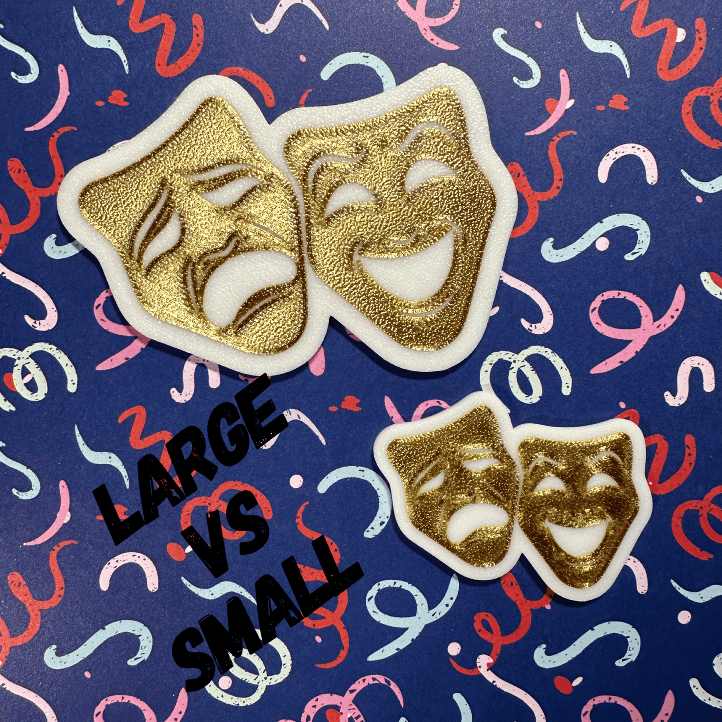 Theatre Homecoming Trinkets, GOLD Gold Trinkets White Masks on Gold