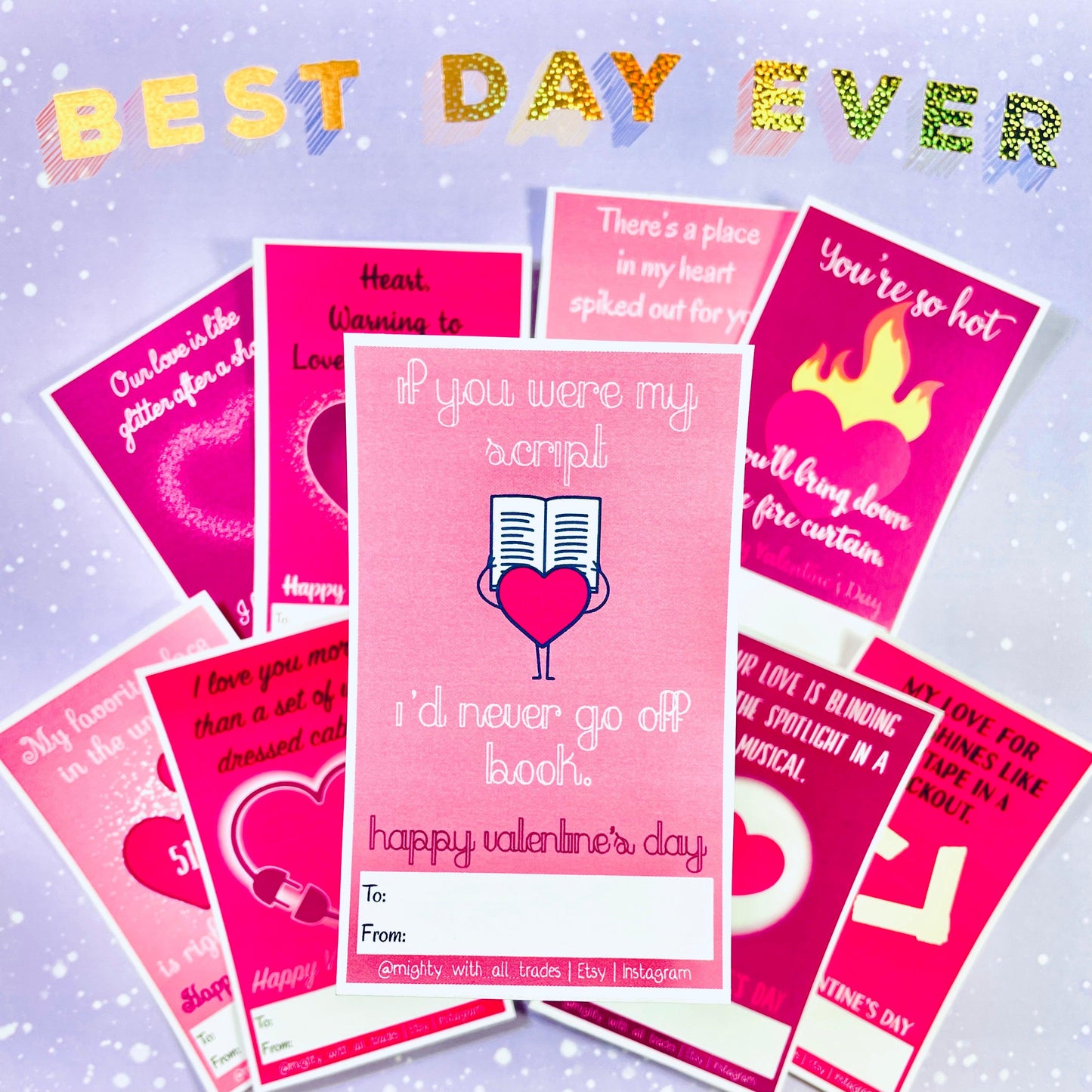 Theatre Tech Valentines, Set of 9, **Digital Download** Greeting & Note Cards