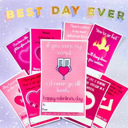 Theatre Tech Valentines, Set of 9, **Digital Download** Greeting & Note Cards