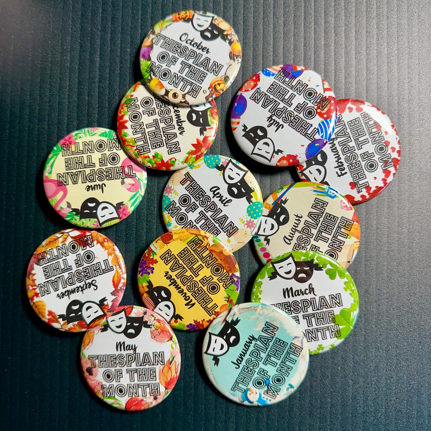 Thespian of the Month Button Set of nine, 2 - 1/4", Medium Button Packs