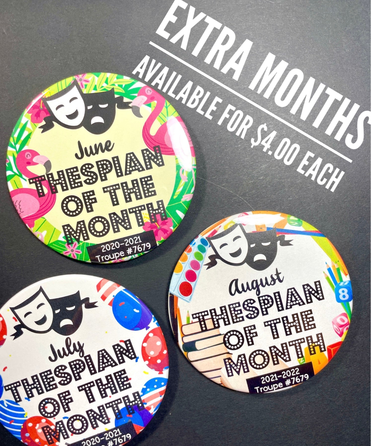 Thespian of the Month Button, SINGLE, 3 - 1/2" Button Packs