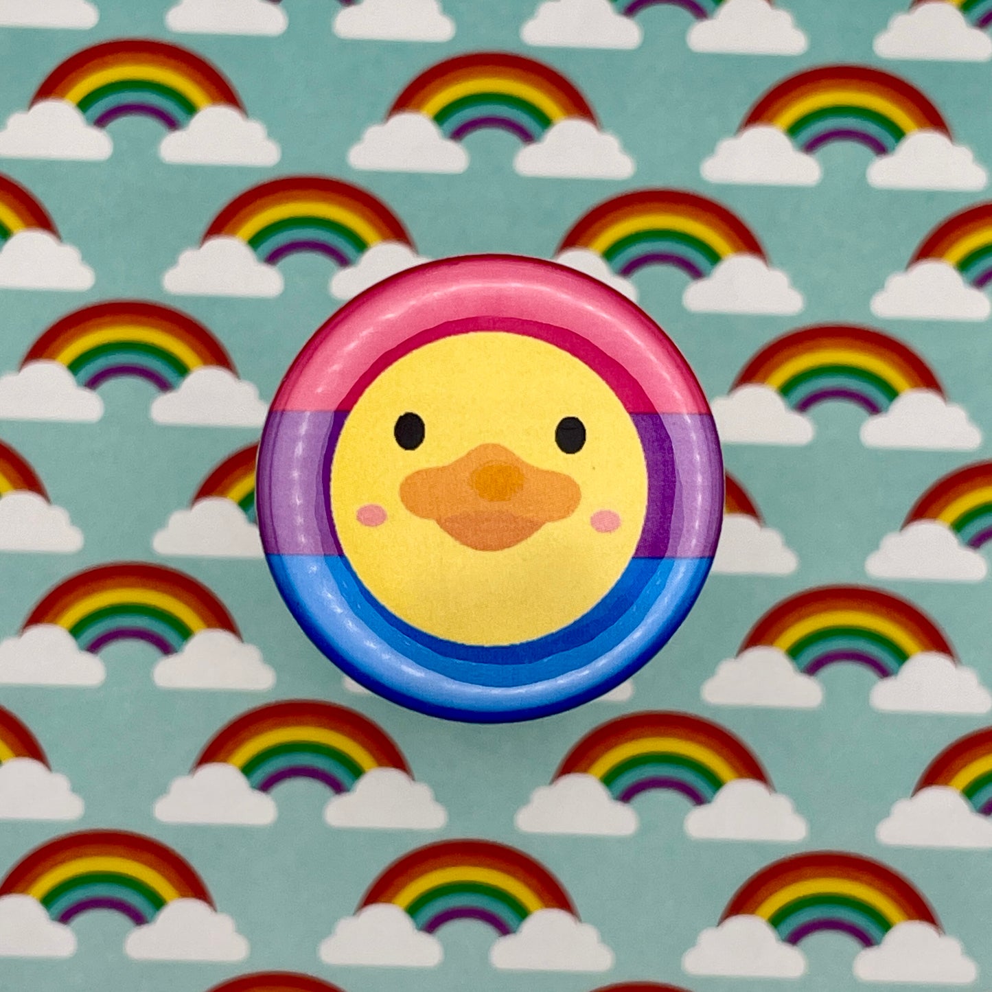 duck design on bisexual pride flag on rainbow colorful background