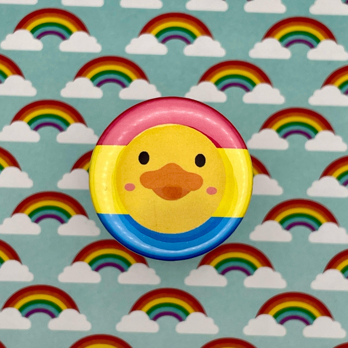 duck design on pansexual pride flag on colorful rainbow background