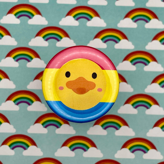 duck design on pansexual pride flag on colorful rainbow background