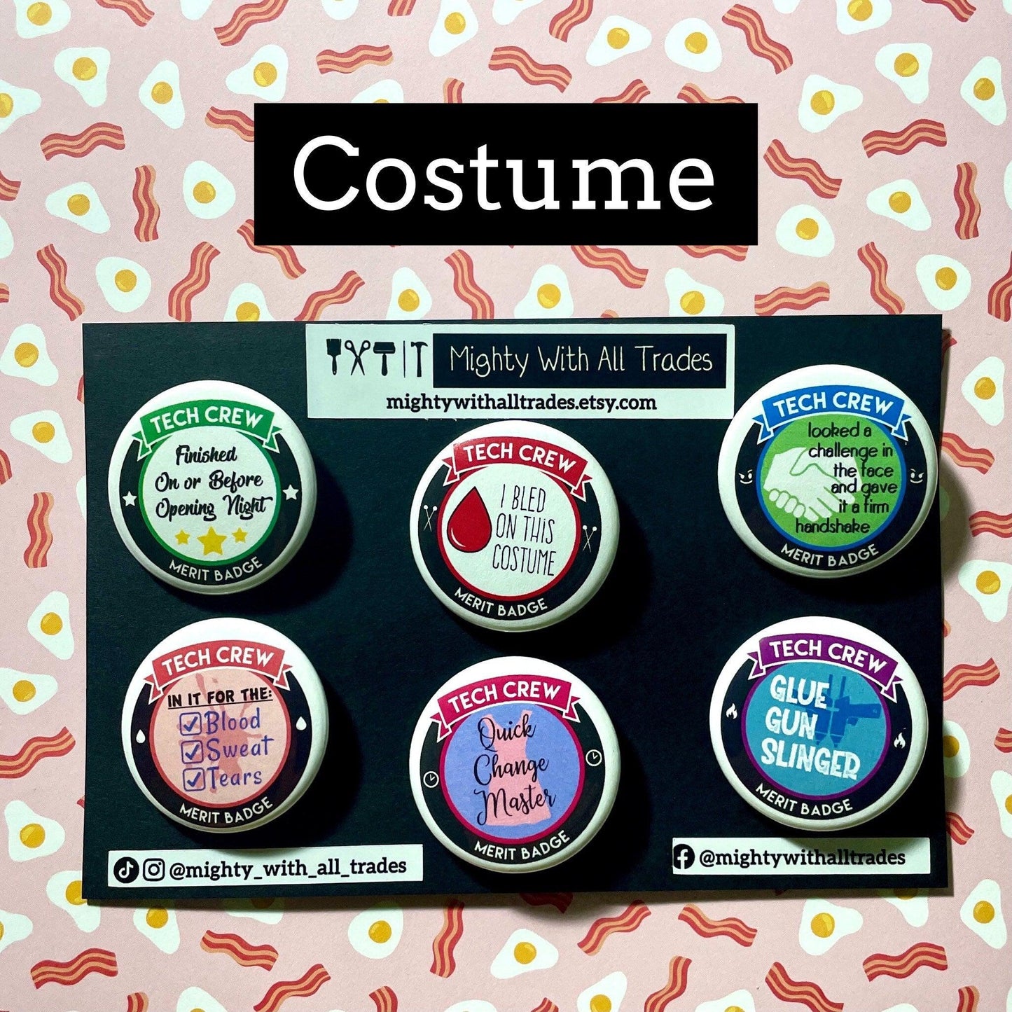 BUTTON PACK Merit Badges, Set of 6 Button Packs Costume Button Pack