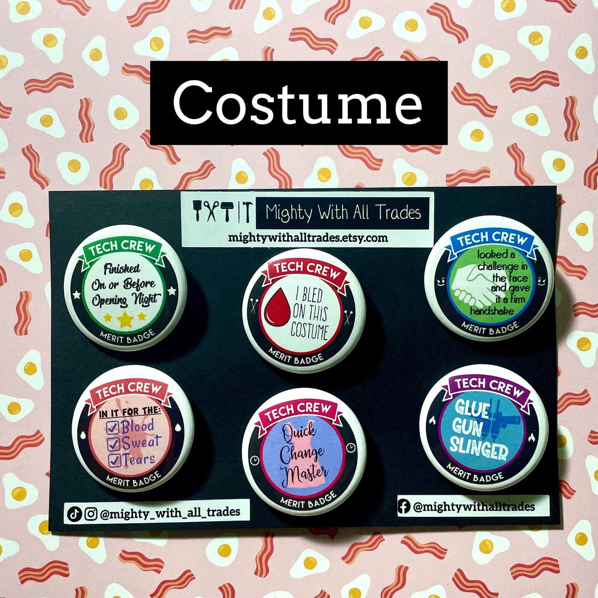 BUTTON PACK Merit Badges, Set of 6 Button Packs Costume Button Pack