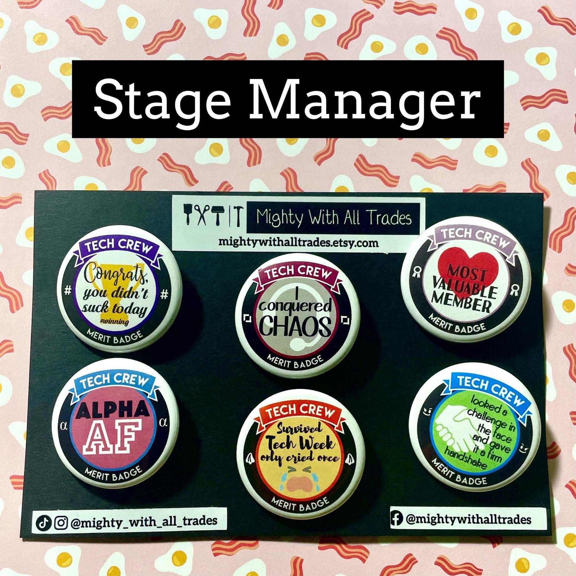 BUTTON PACK Merit Badges, Set of 6 Button Packs Stage Manager Button