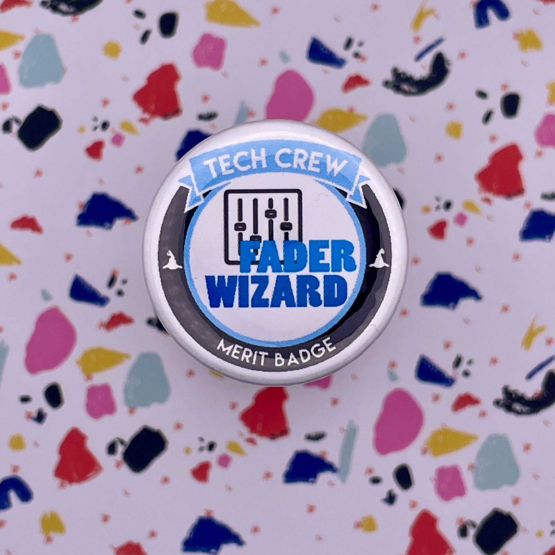 Fader Wizard Tech Crew Merit Badge Pin Back Buttons