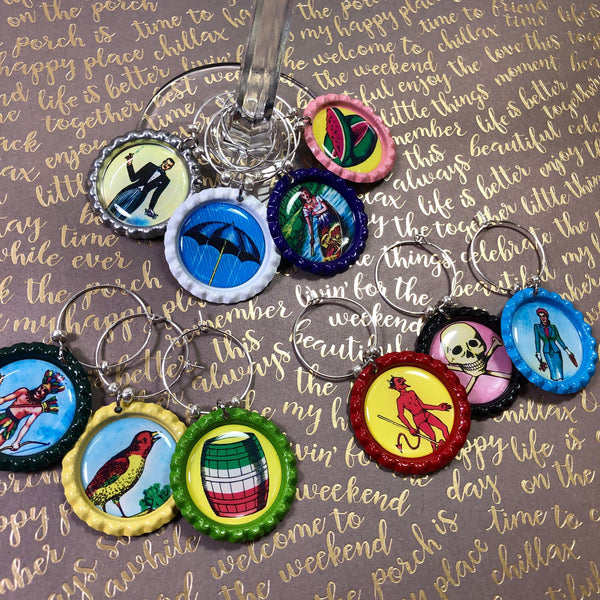 Loteria Wine Charms, Set of 6, Pick Your Own-broadway wine charms-mightywithalltrades