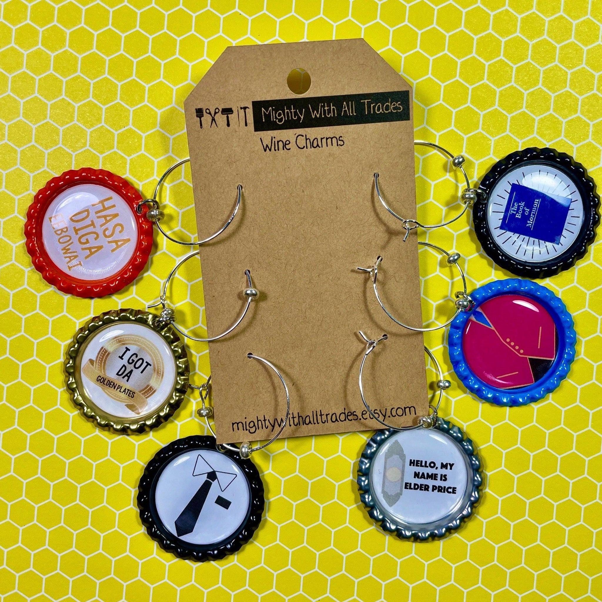 Book of Mormon Wine Charms - Set of 6-broadway wine charms-mightywithalltrades