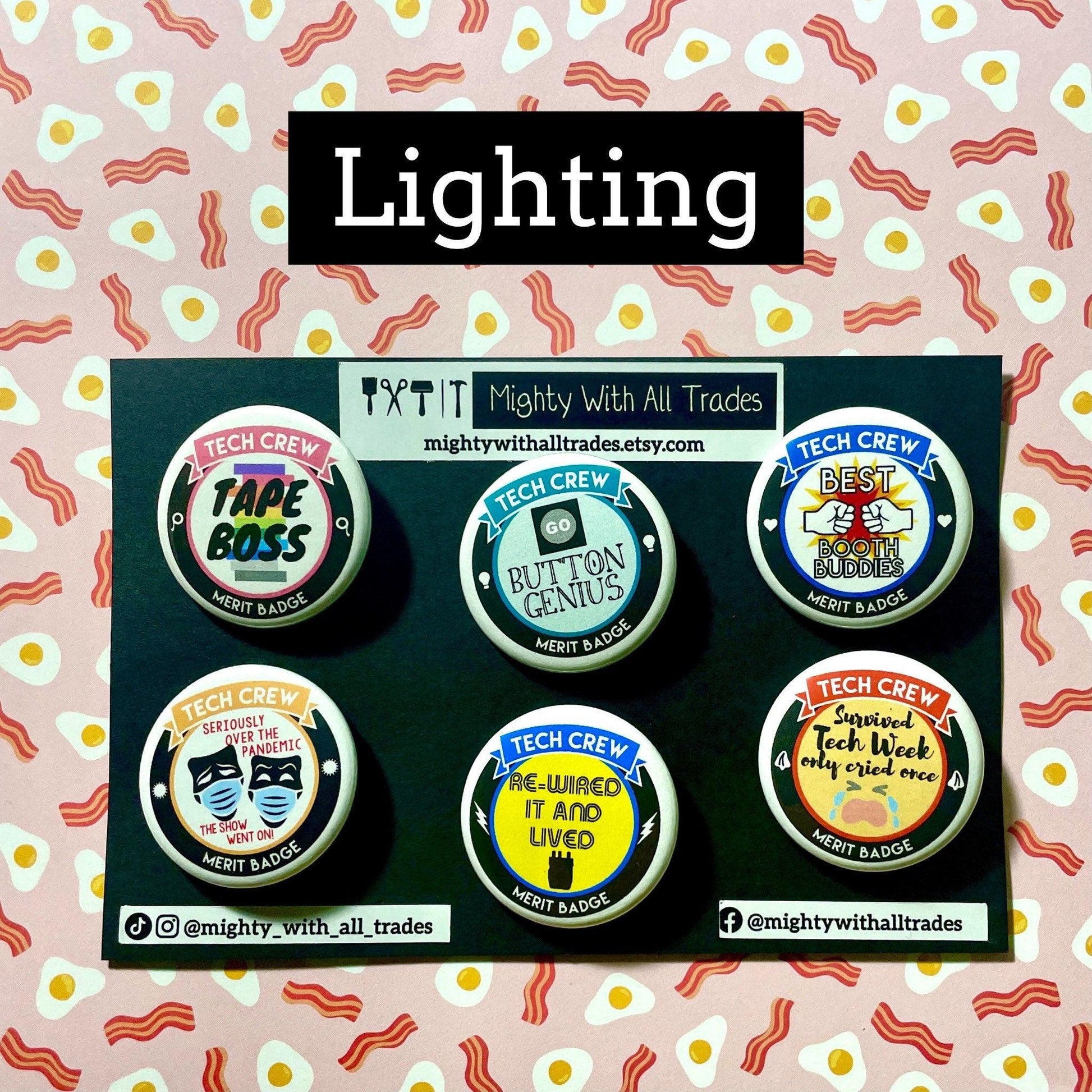 BUTTON PACKS Tech Crew Merit Badges, Set of 6, 1-1/2" Buttons-mightywithalltrades