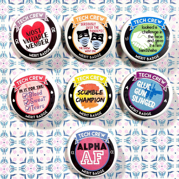 Pick Any 3 Theatre Tech Crew Merit Badges, 1-1/2" Buttons-theatre buttons-mightywithalltrades
